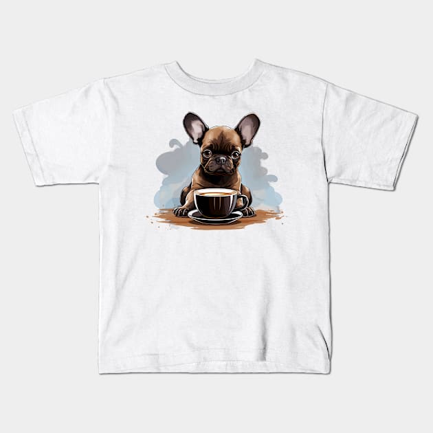 French Bulldog Drinking Coffee Kids T-Shirt by Graceful Designs